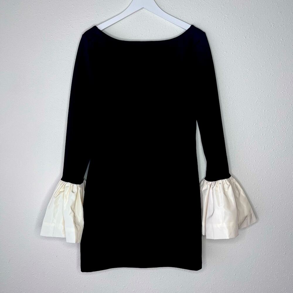 STAUD Black Long Sleeve Mini Dress with White Bell Cuffs - Picture 6 of 14